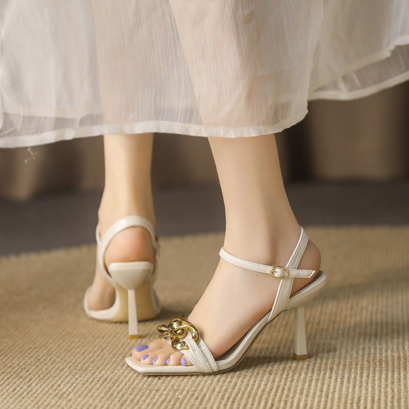 Women's Bird Fashion Chain Square Toe Buckle Heels