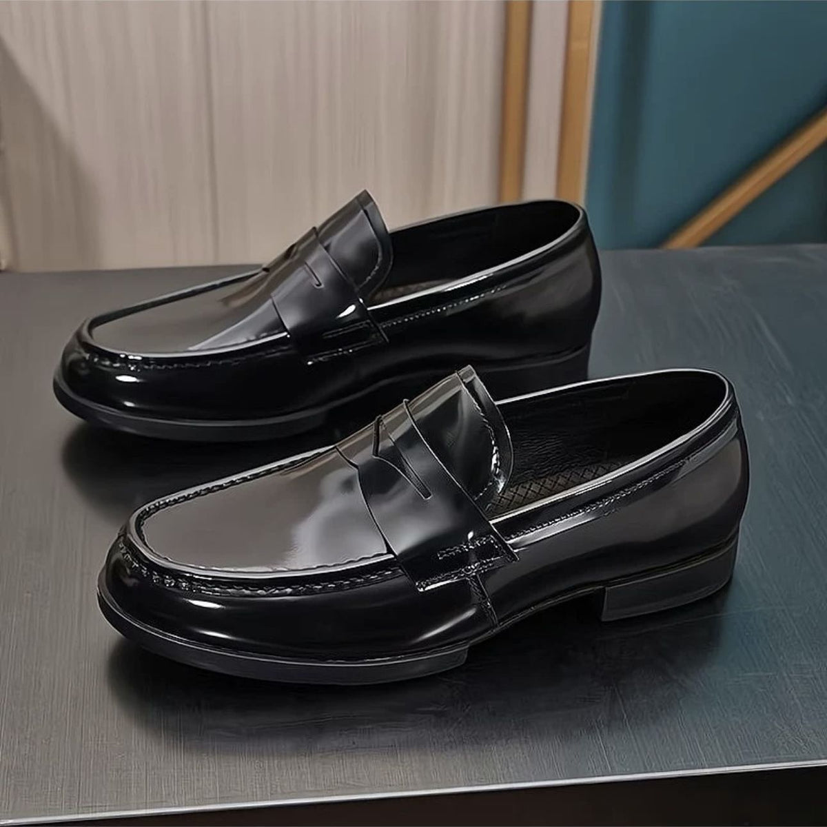 Men's British Style Genuine Slit Beads Slip-on Round Men's Business Leather Shoes