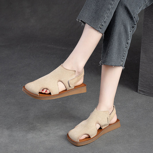 Women's & Men's Toe Hollow Breathable Velcro Flat Bottom Men's Shoes