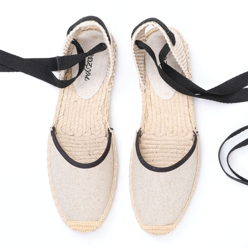 Women's Summer Flat Linen Sole Striped Breathable Canvas Shoes