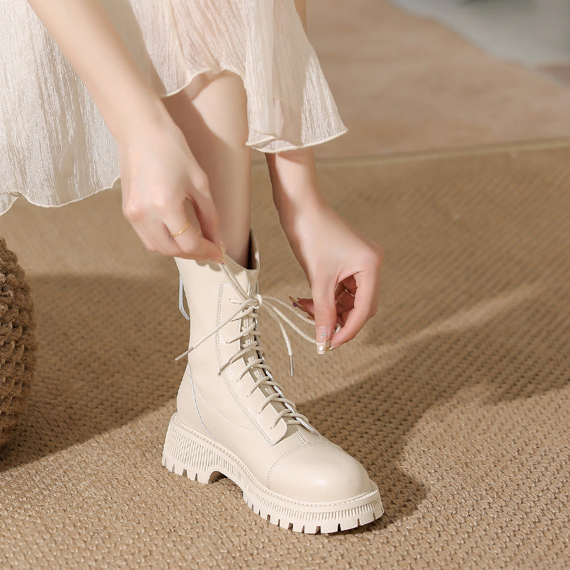 Women's Martin Thick-soled Ankle Female Beige Elegant British Boots