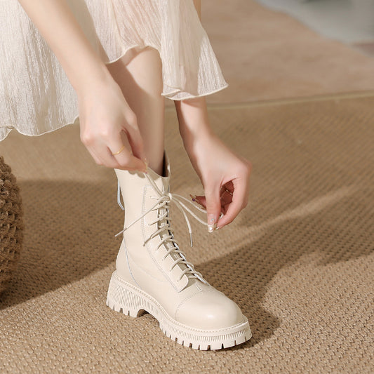Women's Martin Thick-soled Ankle Female Beige Elegant British Boots