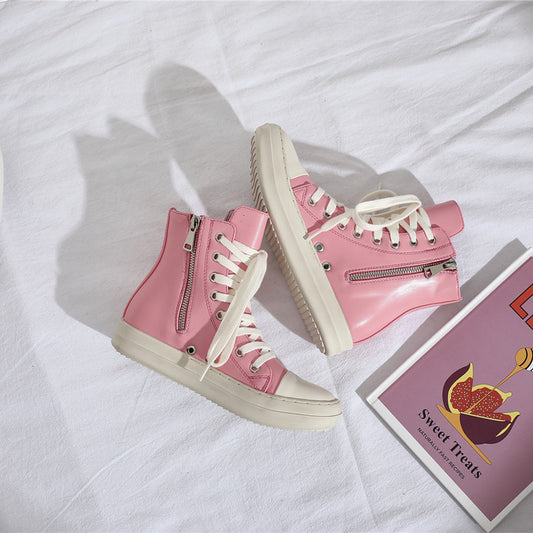 Women's Pink Thick Bottom Side Zipper Versatile Casual Shoes