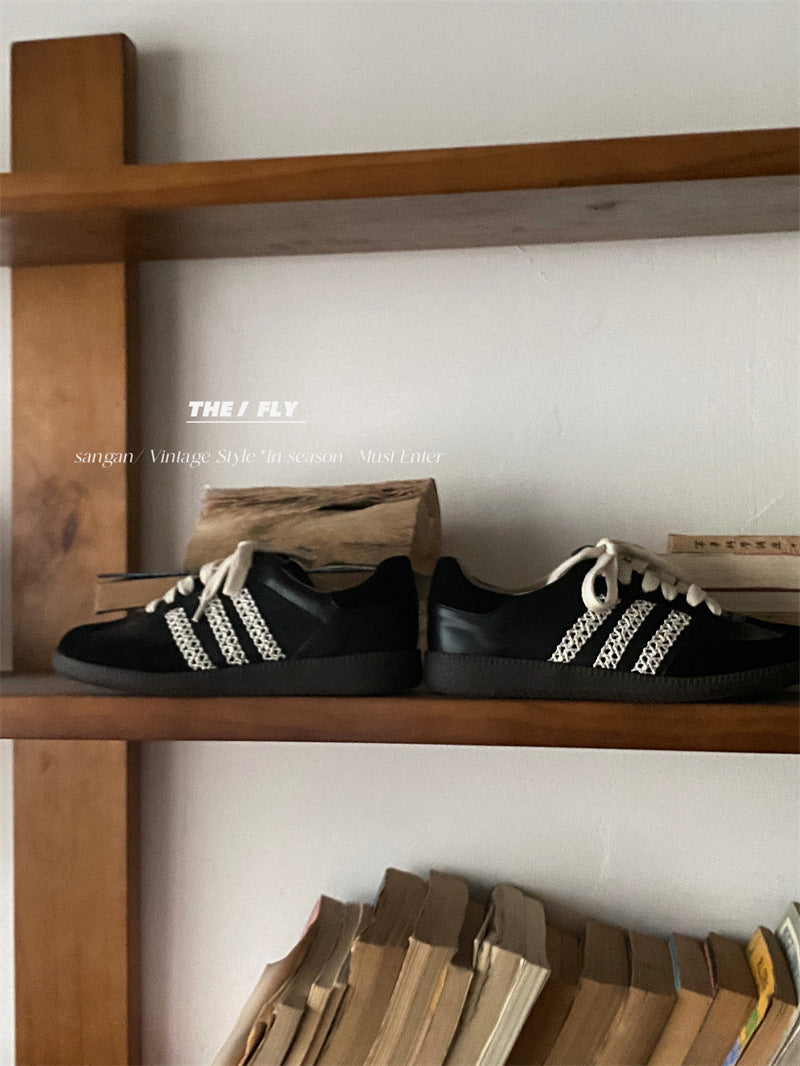 Women's German Training Large Collection Three Bars Cowhide Stitching Leisure Casual Shoes