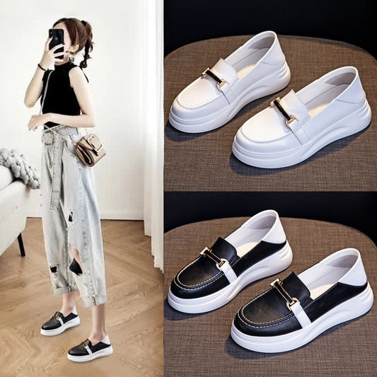 Women's White Spring Thick Bottom Two-way Wear One Pedal Heightened Single Women's Casual Shoes