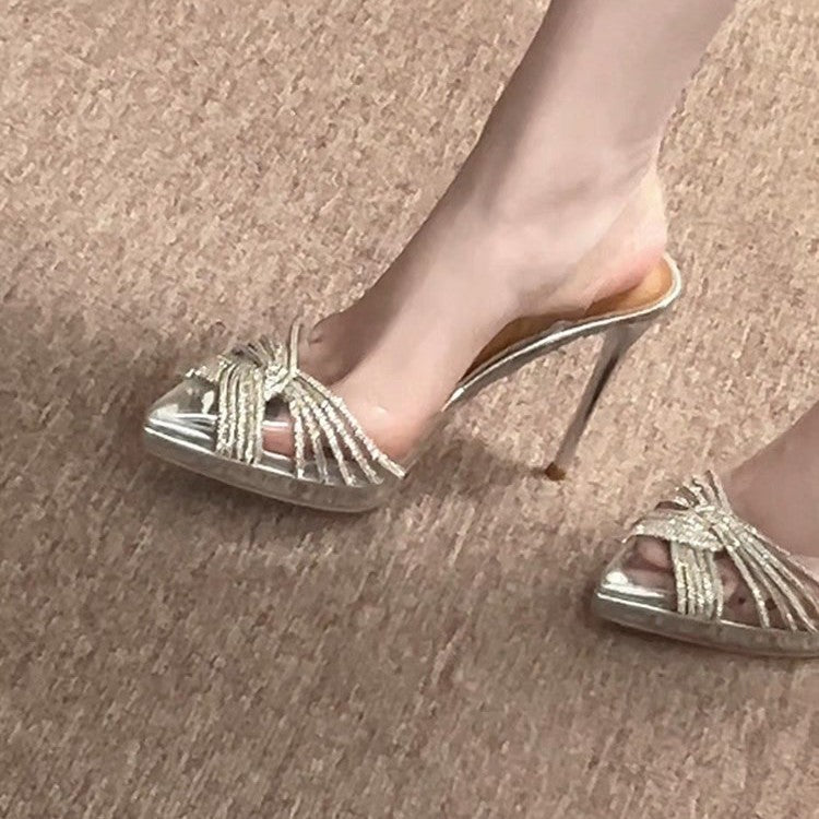 Women's Cross Transparent Waterproof Platform High Stiletto Heels