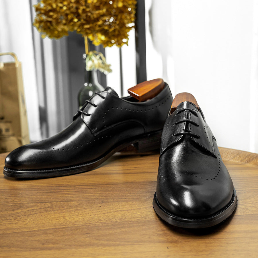 Men's Brogue Business Handmade Derby Large Size Leather Shoes