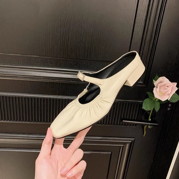 Mom Muses French Square Head Pleated Sandals