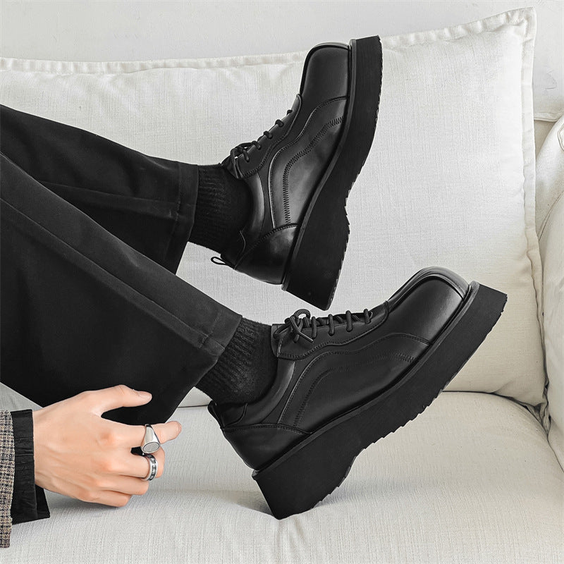 Men's Big Toe Derby Thick Sole Height Increasing Leather Shoes