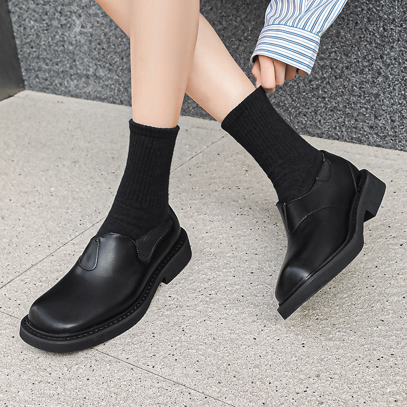 Men's Square Toe British Elastic Belt Slip-on Lofter Leather Shoes
