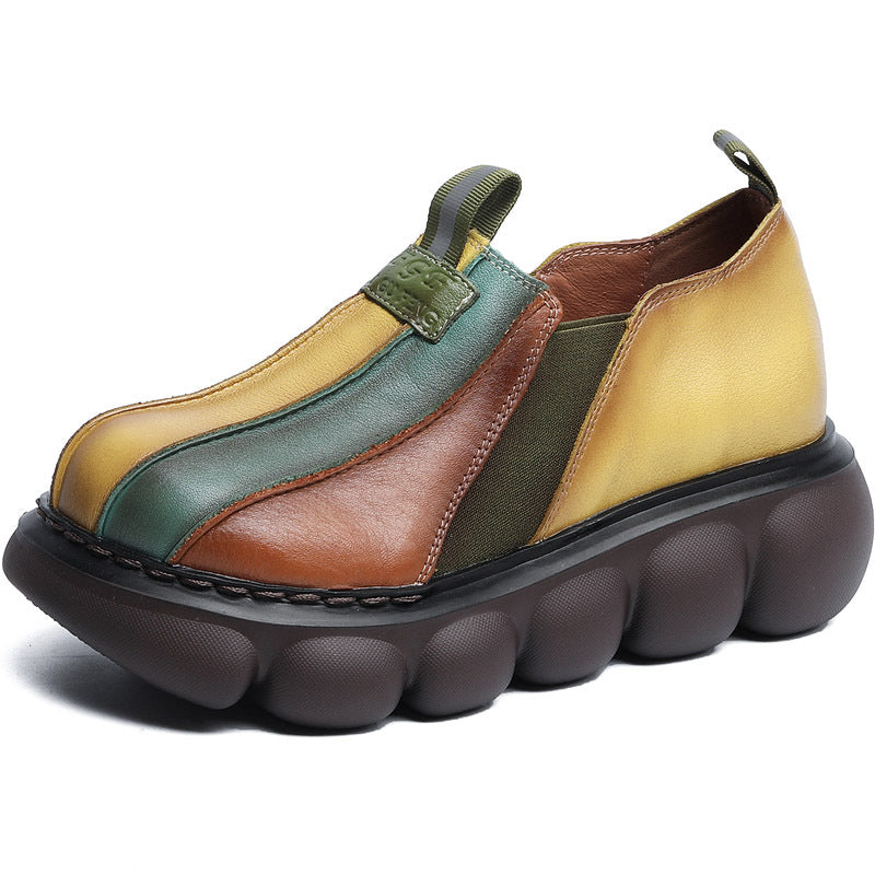 Women's Autumn British Color Matching Genuine Muffin Soft Bottom Canvas Shoes