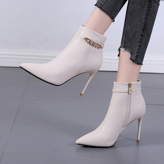 Women's Pointed Toe Stiletto Martin High Fleece-lined Boots