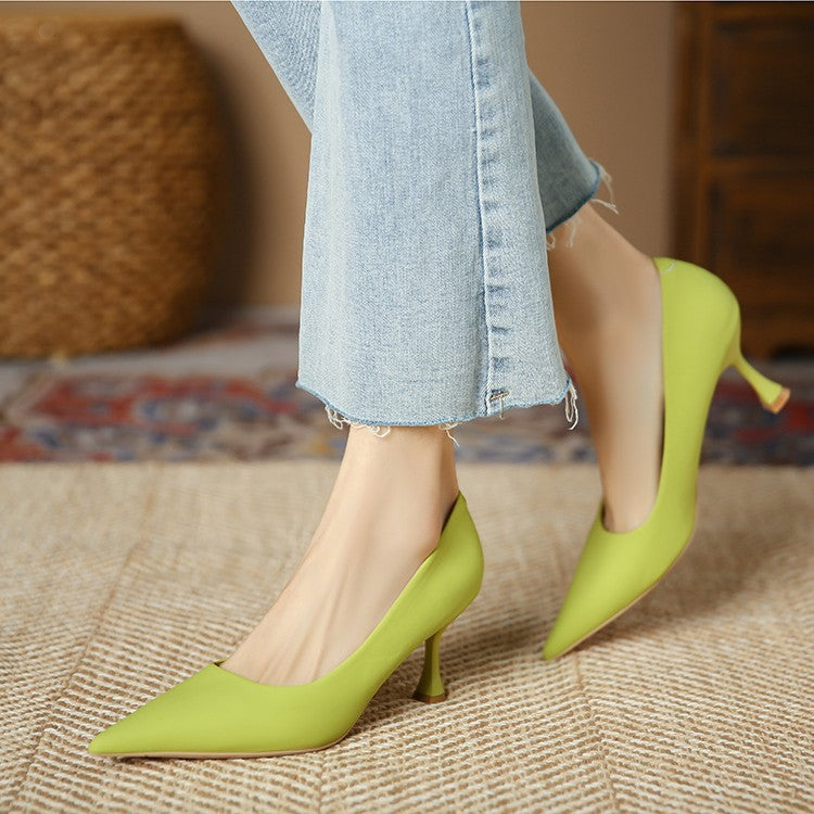 Women's Black French Pointed High Professional Simple Women's Fashion Shoes