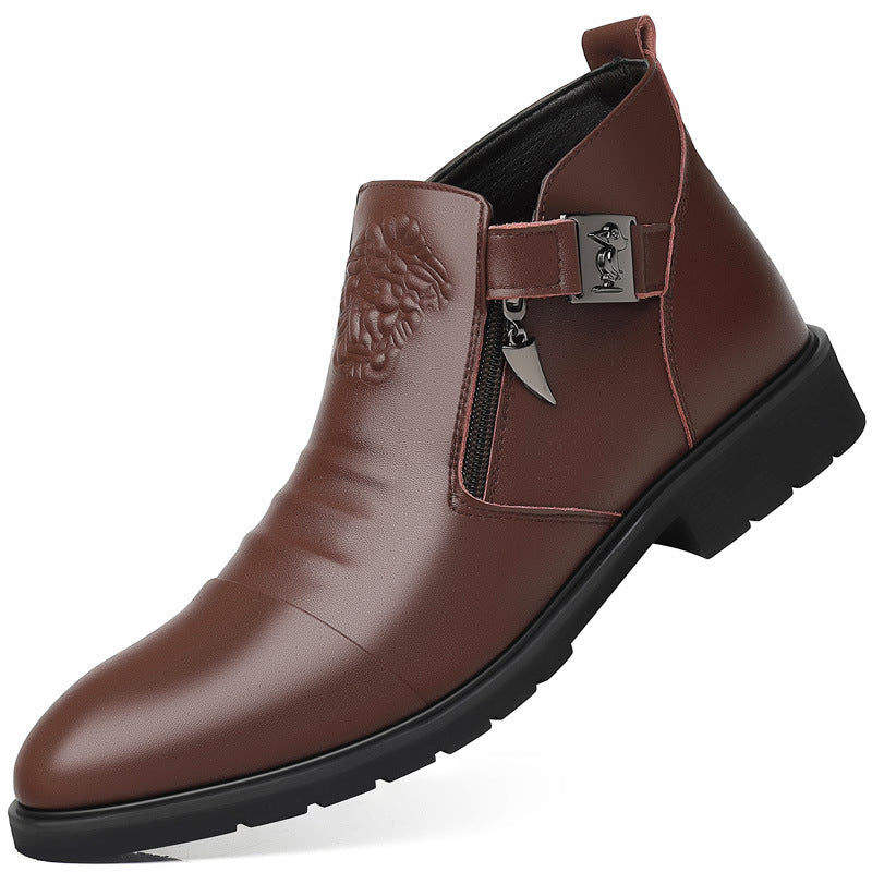 Men's Autumn Slip-on Cowhide Side Zipper Plus Boots