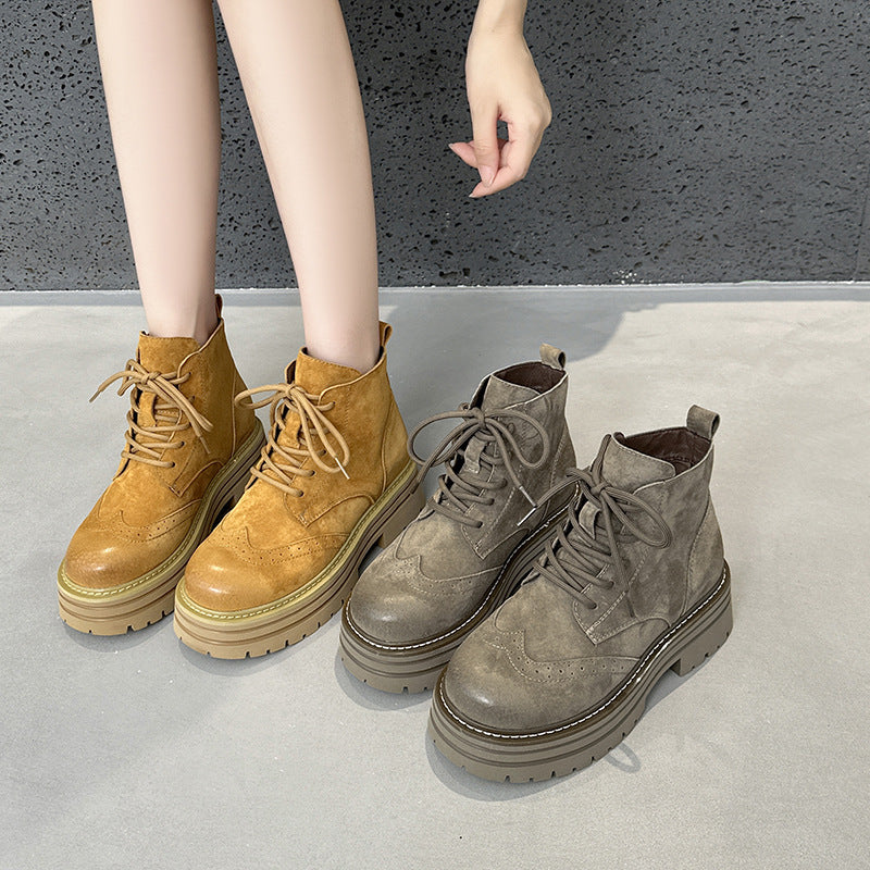 Women's Style Retro Platform Brogue Ankle Outdoor Boots