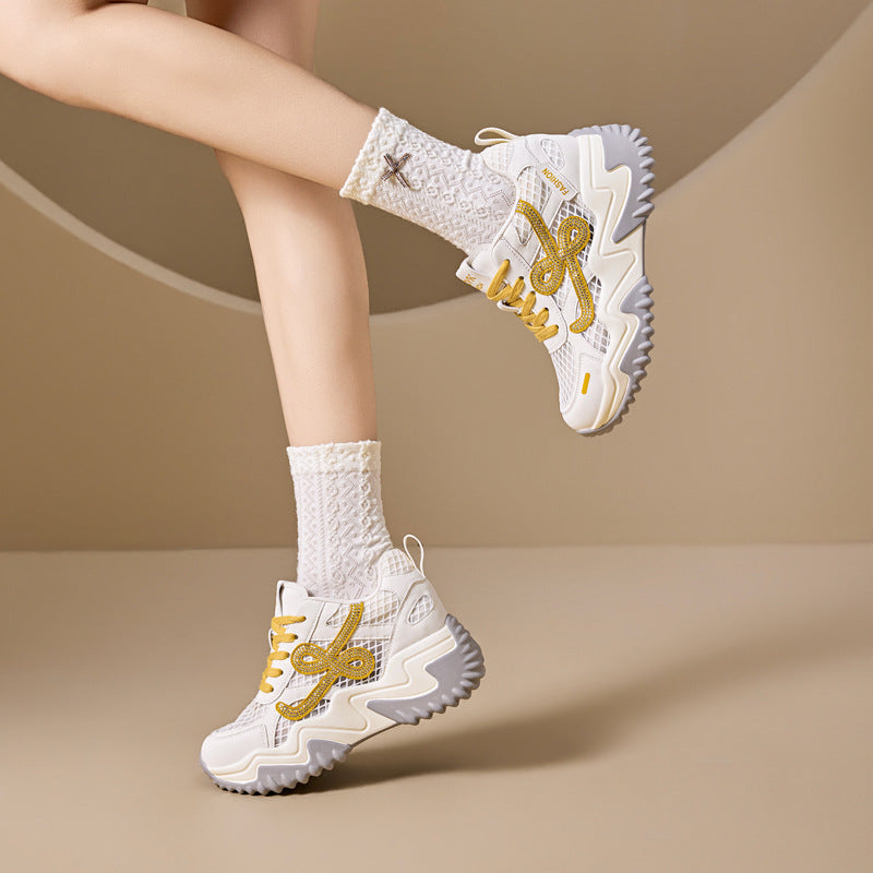 Women's Platform Mesh Surface Dad Korean Rhinestone Sneakers