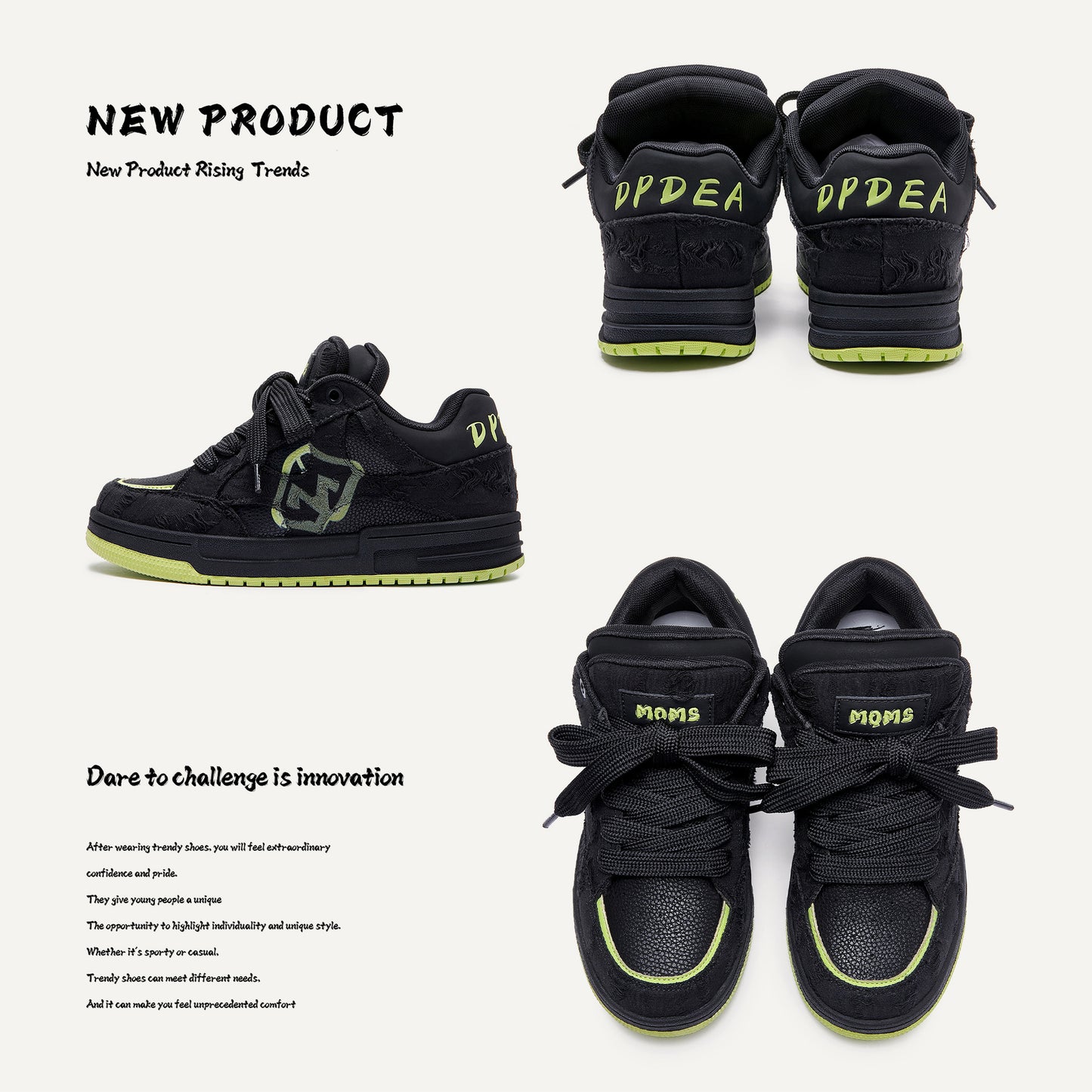 Women's & Men's Destroy Aesthetic Black Knight Fashion Bread Sneakers