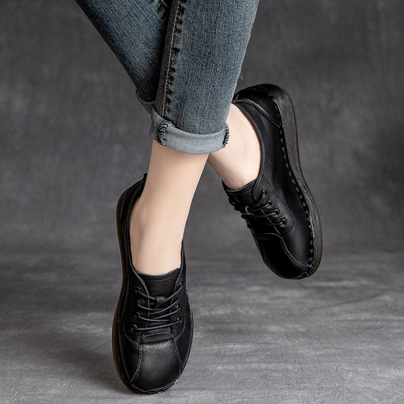 Colored Wedge Front Top Layer Cowhide Beef Casual Shoes