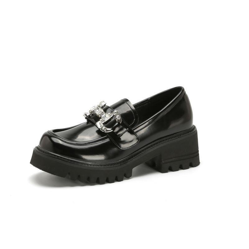 Women's & Men's Rhinestone Buckle Platform Height Increasing Round Loafers