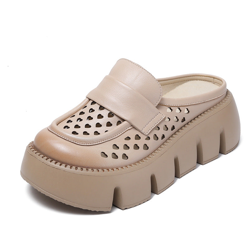 Women's Cowhide Outer Wear Half Hollowed Toe Box Slippers