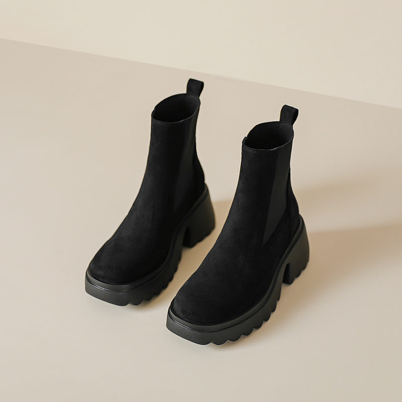 Women's Silky Suede Thick Light Bottom Ankle Elastic Boots