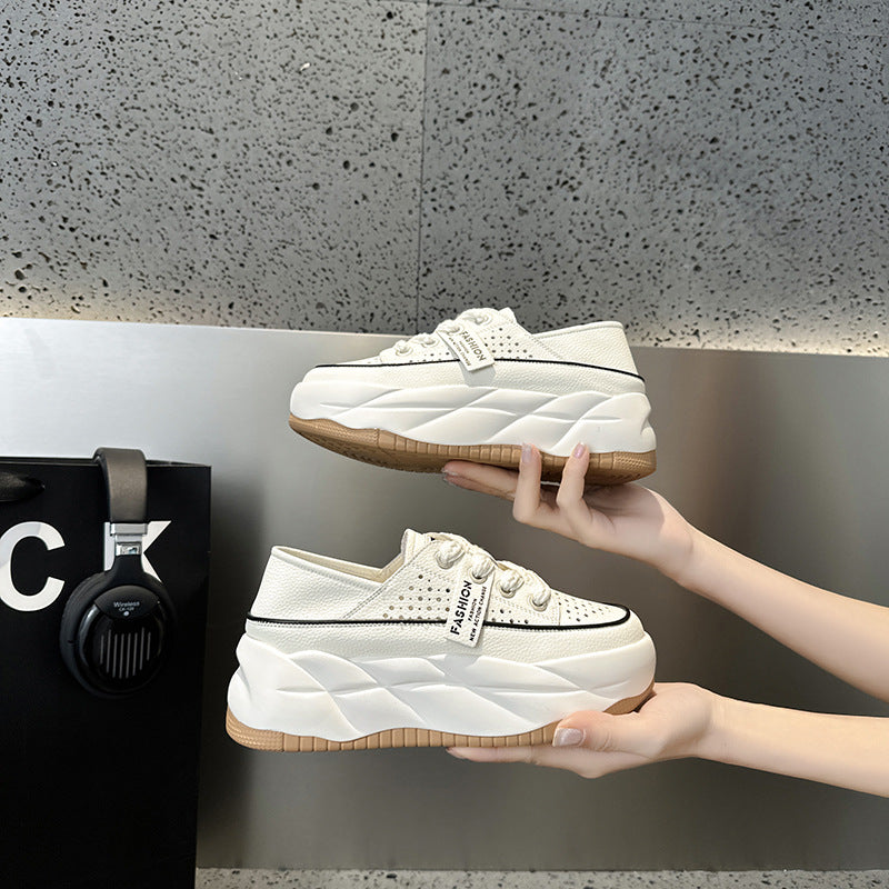 Women's White Summer Breathable Hollow Platform Increased Sandals