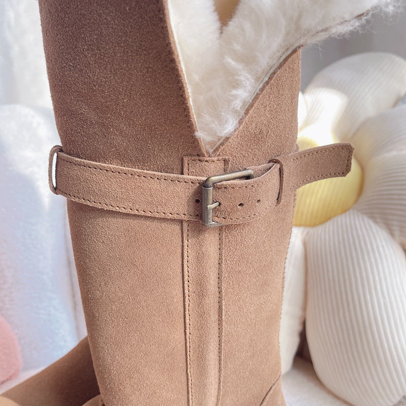 Women's Goddess Ring Two-way Real Fur Cowhide Wool Snow Boots