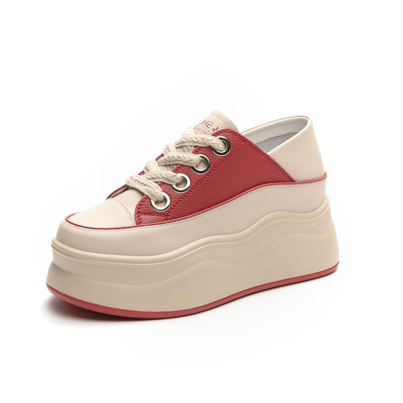 Women's Autumn Invisible Elevated Genuine Platform White Wedge Casual Shoes