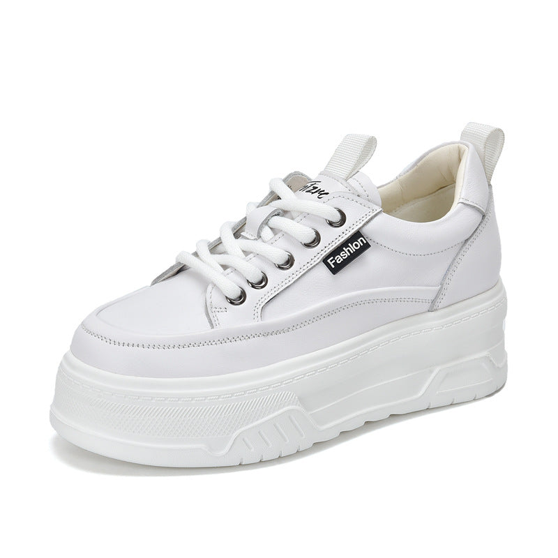 Women's & Men's Layer Cowhide Platform White Height Increasing Casual Shoes