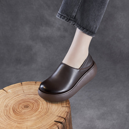 Women's Cowhide Two-way Thick Bottom Muffin Slip-on Loafers