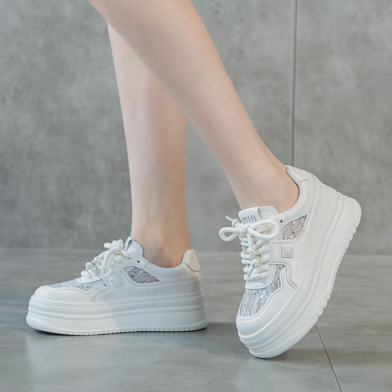 Women's Surface White Spring Sports Genuine Lace Casual Shoes