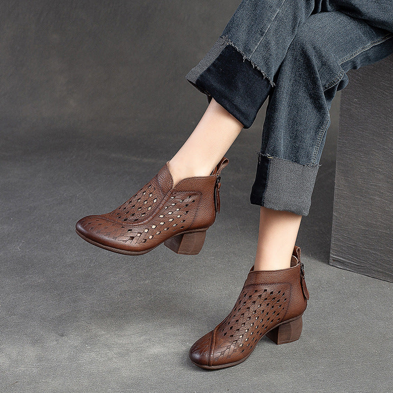 Women's Head Breathable Back Zipper Top Layer Heels