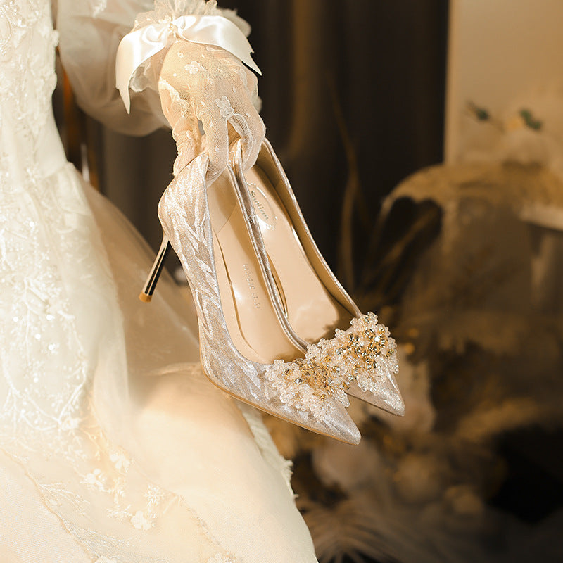Women's Pointed High Stiletto Wedding Bridal Crystal Dress Women's Fashion Shoes