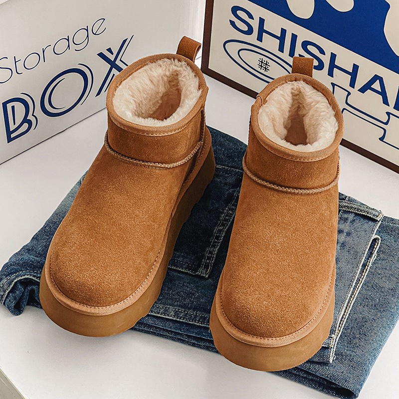 Men's Cow Suede Waterproof One Pedal Thick Snow Boots