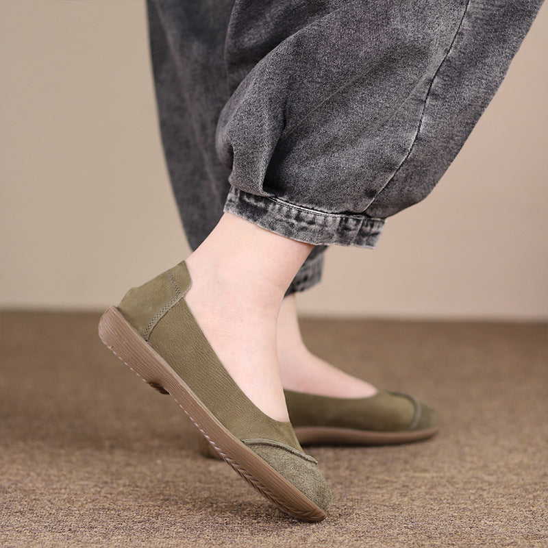 Women's First Layer Cowhide Comfortable Slip-on Genuine Pumps Soft Bottom Casual Shoes