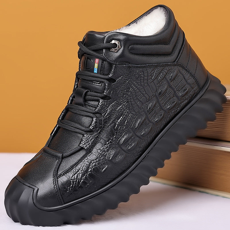 Men's Wool Cotton Outdoor Fleece-lined Northeast China Warm Leather Shoes