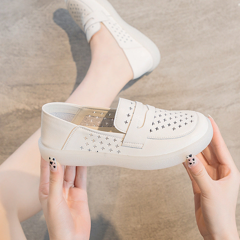 Women's Solid White Summer Breathable Soft Bottom Flat Nurse Women's Casual Shoes
