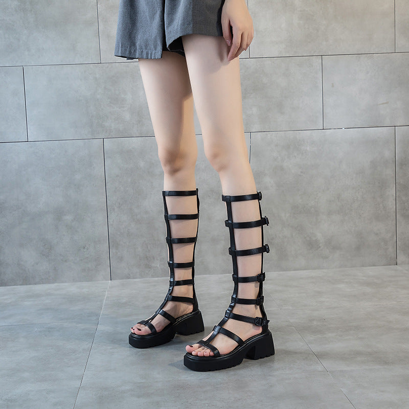 Women's Long Roman Open Toe Summer Hollow Buckle Personalized Sandals
