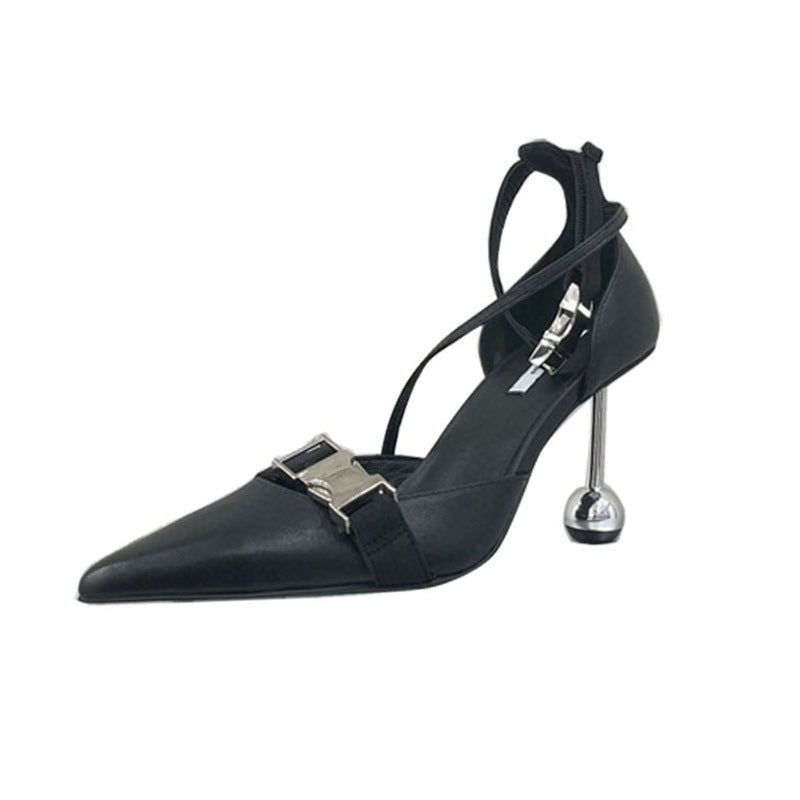Women's Pointed High Summer Hollow Black Profiled Heels