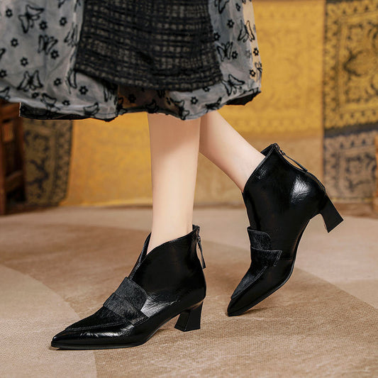 Women's Style Pointed Ankle V Cut Vintage Genuine Horse Boots