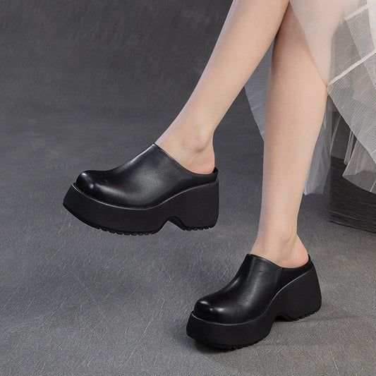 Women's Lazy Pump Outdoor Retro Height Increasing Slippers