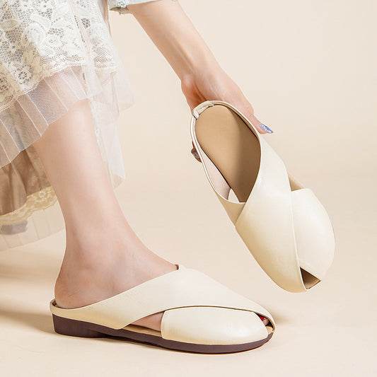 Women's Outdoor Fashion Pregnant Flat Sheepskin Sandals