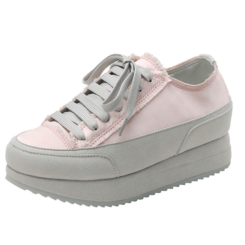 Women's Platform White Invisible Elevated Muffin Silk Satin Niche Heels