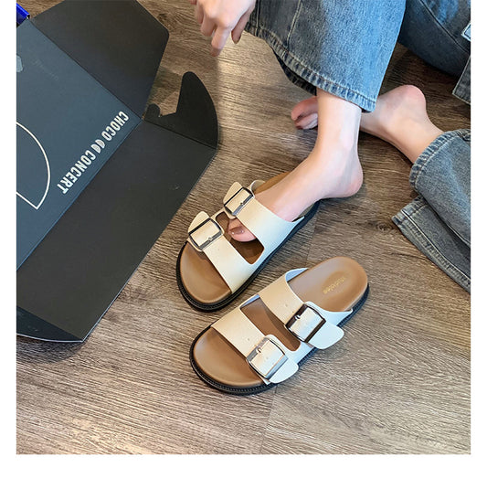 Women's Holiday Vintage Genuine Platform Double Buckle With Slippers