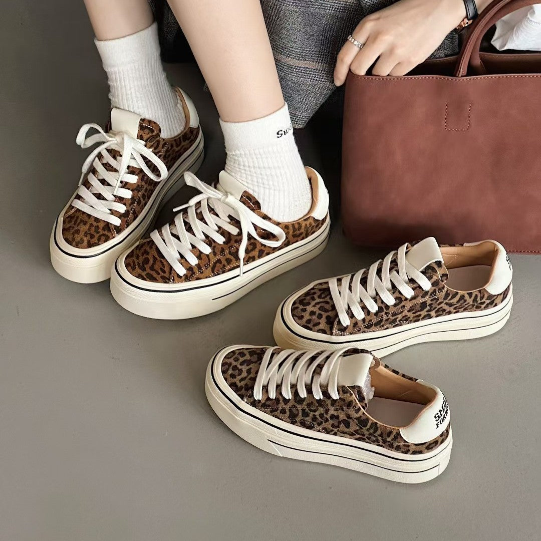 Women's Print Top Layer Cowhide Easy Wear Not Tired Feet Platform Women's Sports Shoes