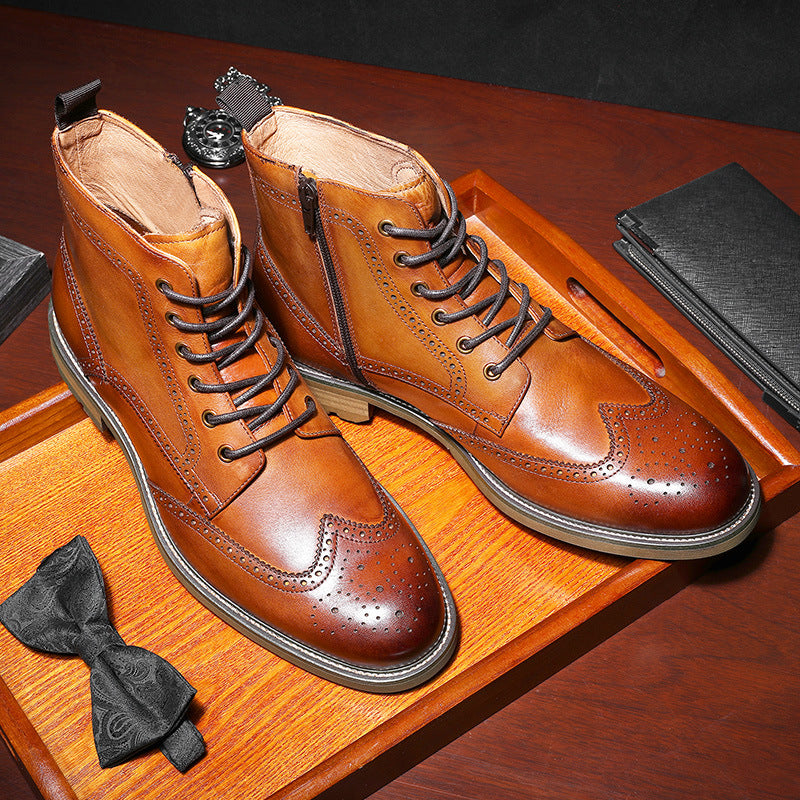 Men's Martin British Business Winter Fleece-lined Brogue Leather Shoes