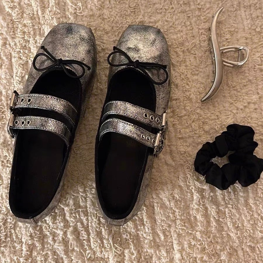 Women's Retro Skinny Sier Broken Bud Ballet Distressed Slippers