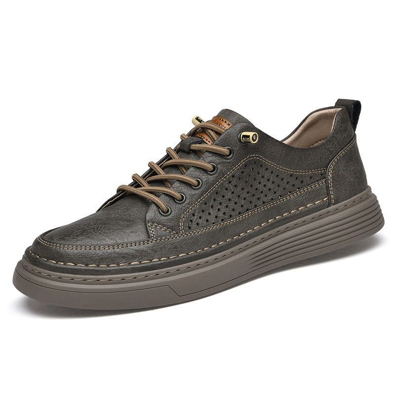 Unisex Cowhide Surface Breathable Hole Handmade Leather Shoes