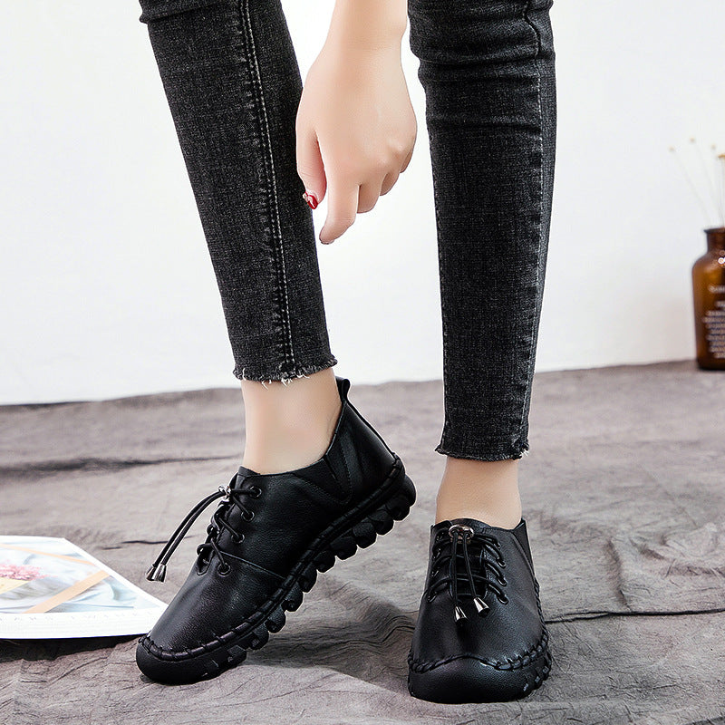 Women's Soft Bottom First Layer Cowhide Mom Casual Shoes