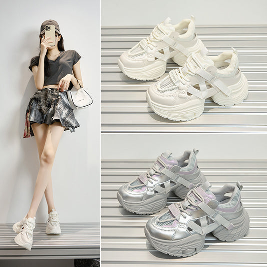Women's Sier Fashion Clunky Height Increasing Lightweight Sneakers